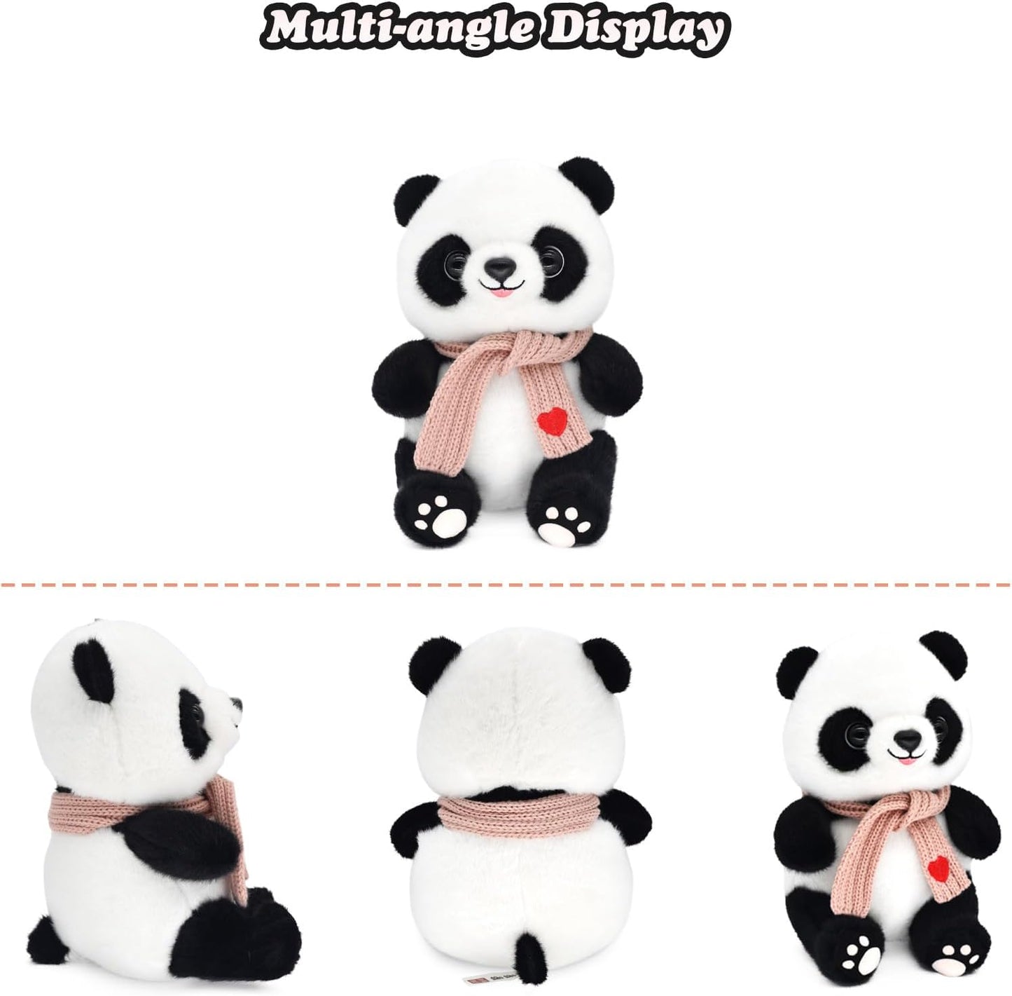 9.8'' Panda Dolls with Love Heart Scarf, Soft Stuffed Plush Animal