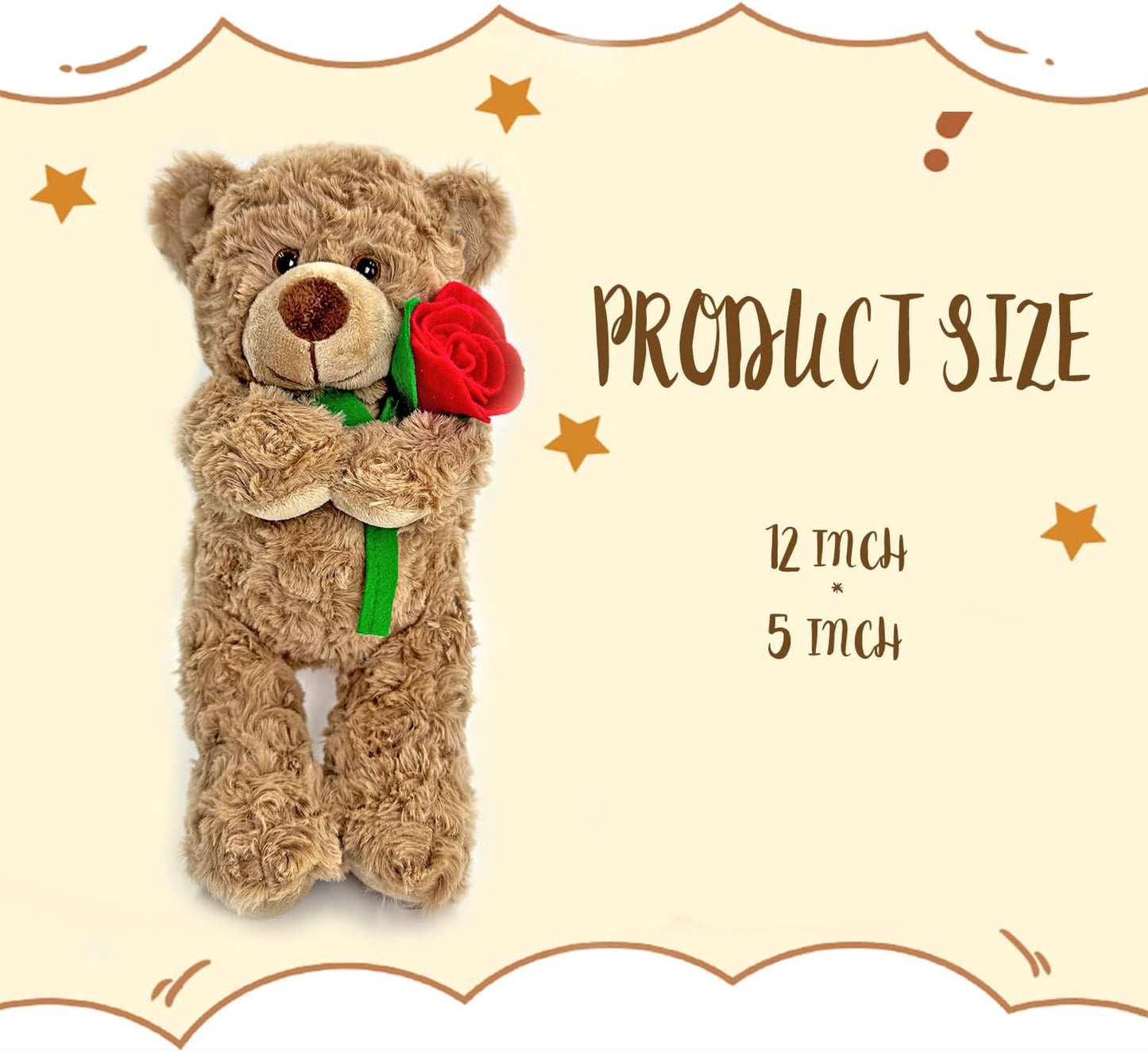 Brown Teddy Bear Plush Toy with Rose Cute Stuffed Animal for Girlfriend Mom