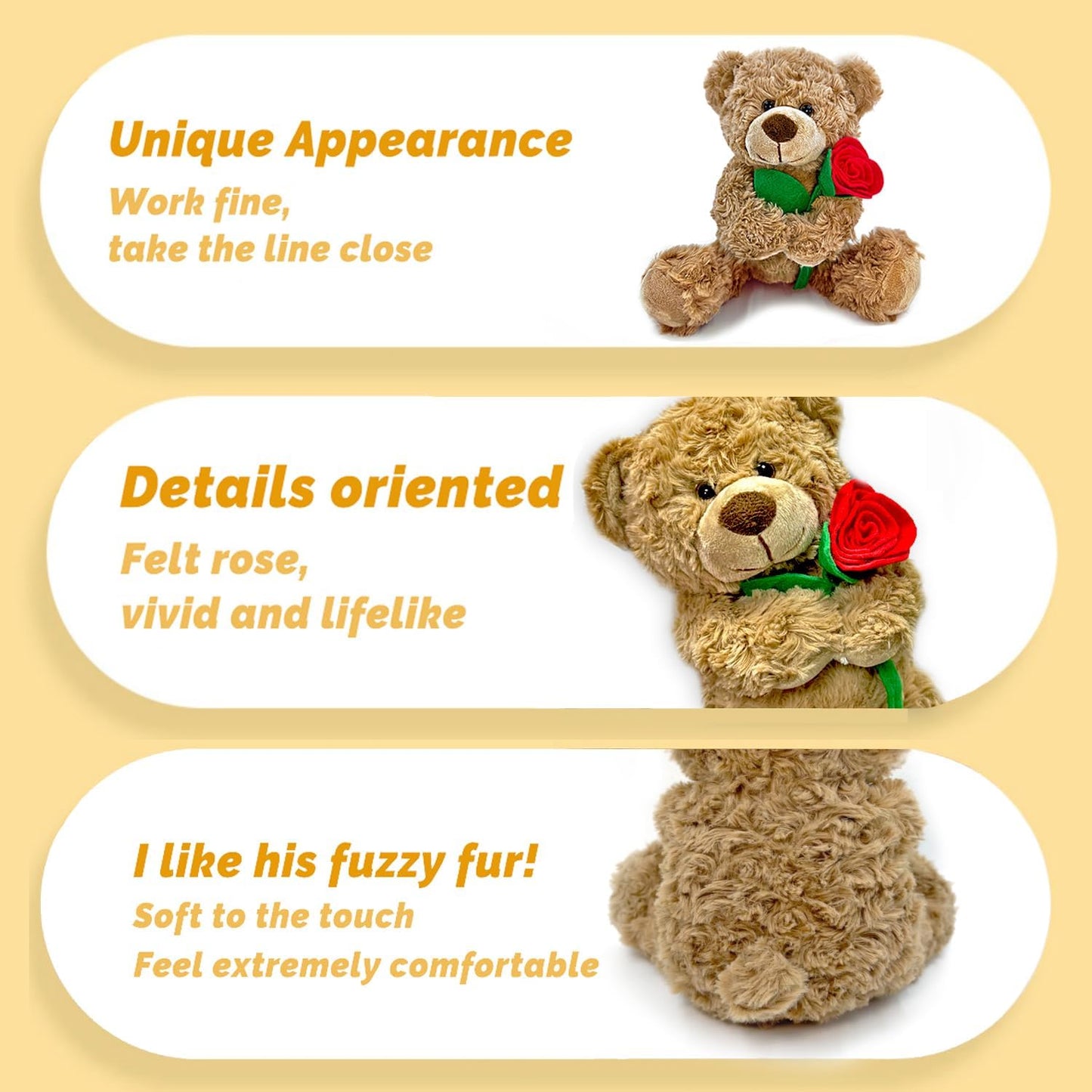 Brown Teddy Bear Plush Toy with Rose Cute Stuffed Animal for Girlfriend Mom