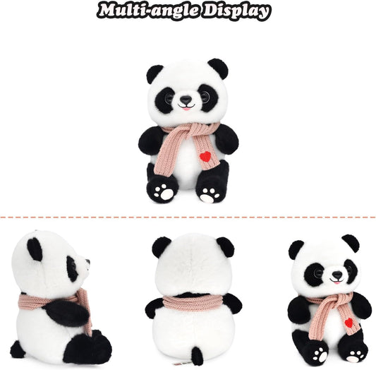 9.8'' Panda Dolls with Love Heart Scarf, Soft Stuffed Plush Animal