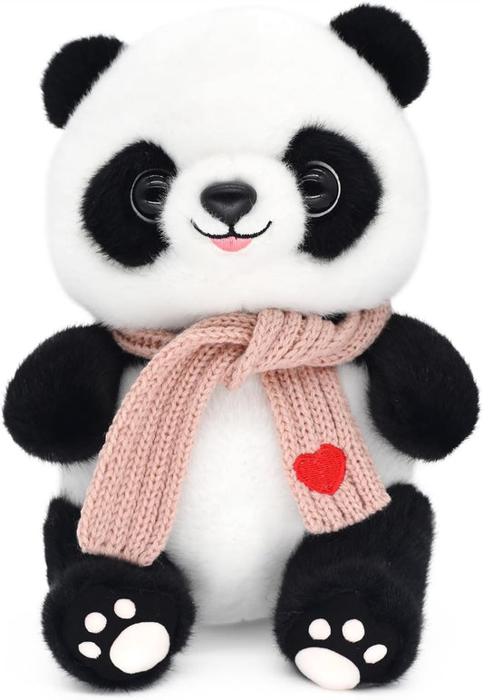 9.8'' Panda Dolls with Love Heart Scarf, Soft Stuffed Plush Animal