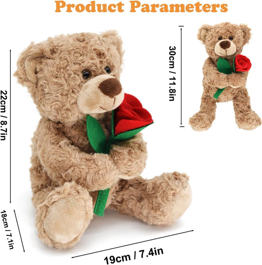 12'' Stuffed Teddy Bear Dolls with Rose, Soft Plush Animal Toys