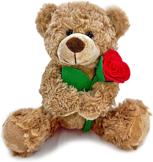Brown Teddy Bear Plush Toy with Rose Cute Stuffed Animal for Girlfriend Mom
