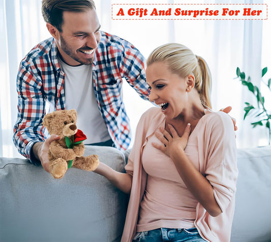 12'' Stuffed Teddy Bear Dolls with Rose, Soft Plush Animal Toys