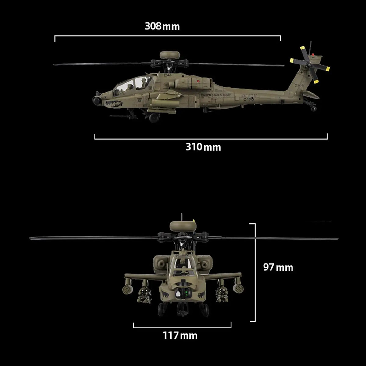 C170 AH-64D Remote Control Helicopter – 1/48 Scale Brushless Motor for Adults