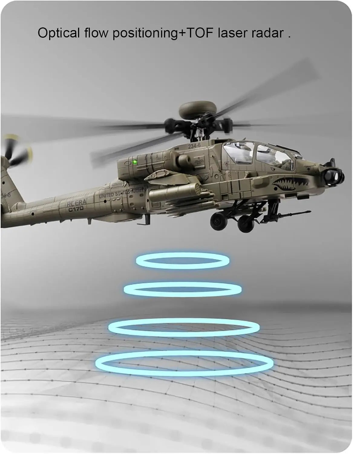C170 AH-64D Remote Control Helicopter – 1/48 Scale Brushless Motor for Adults