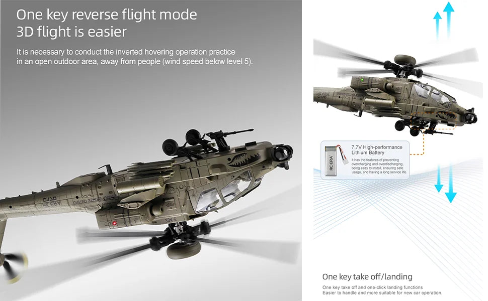 C170 AH-64D Remote Control Helicopter – 1/48 Scale Brushless Motor for Adults