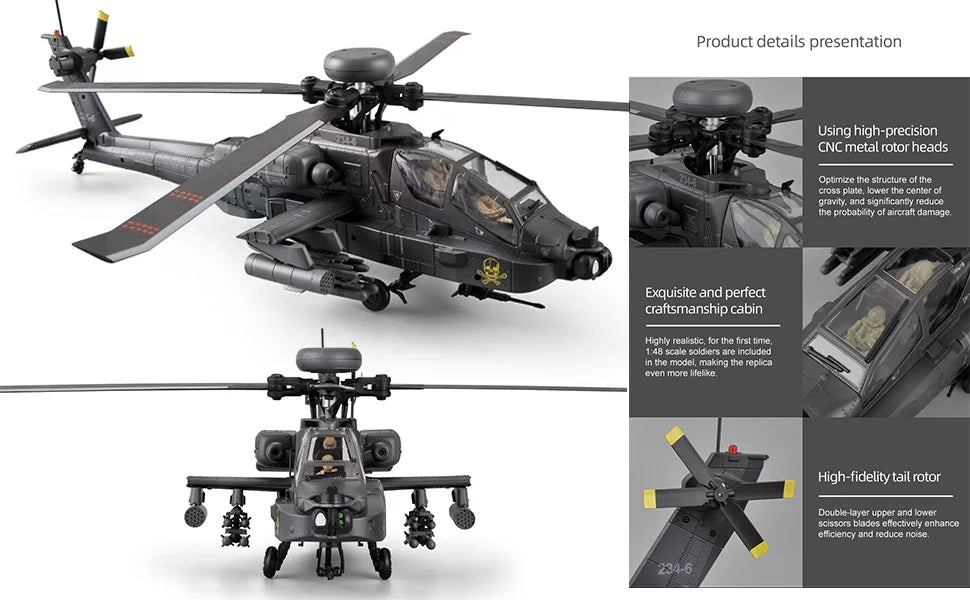 C170 AH-64D Remote Control Helicopter – 1/48 Scale Brushless Motor for Adults